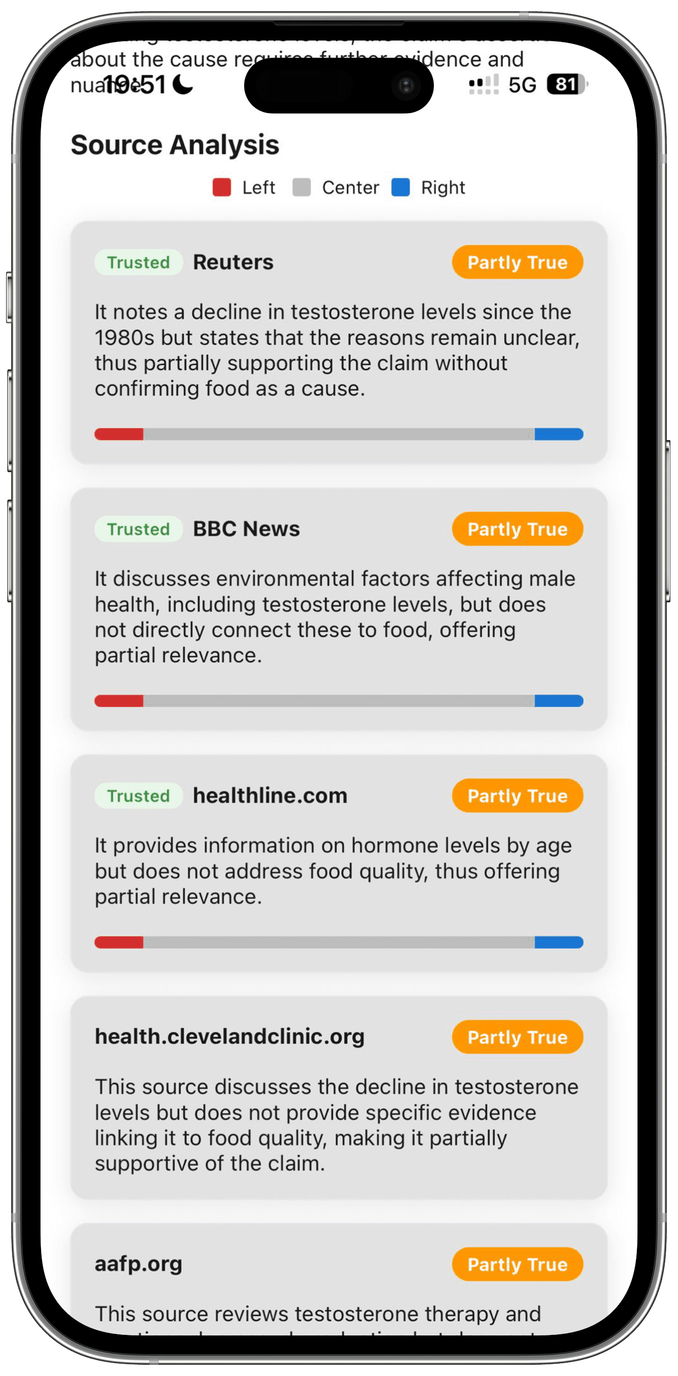 Trusted news sources including BBC, Reuters, AP News, and Snopes